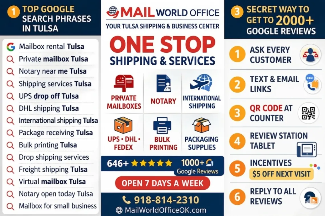 Promotional artwork about Mail World Office search and review strategy