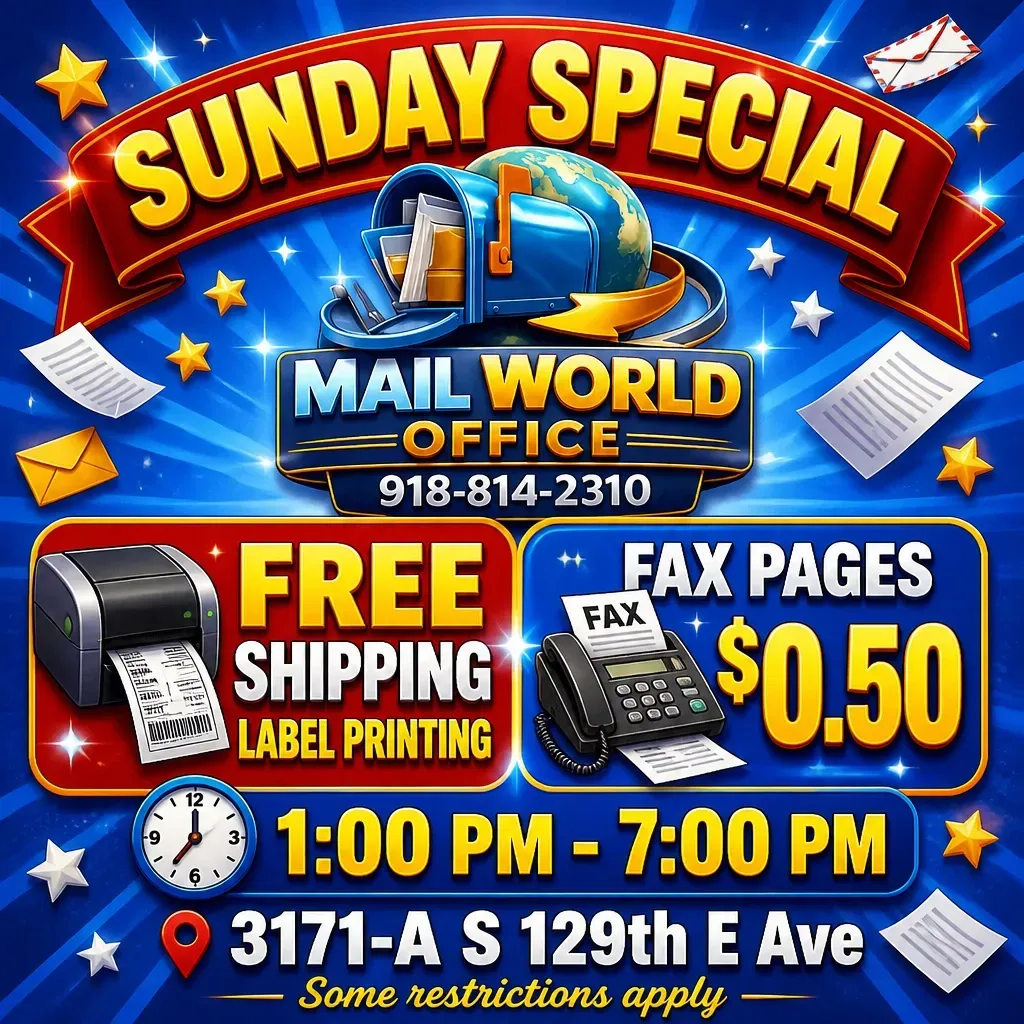 Promotional Sunday special artwork for label printing, fax, and office support